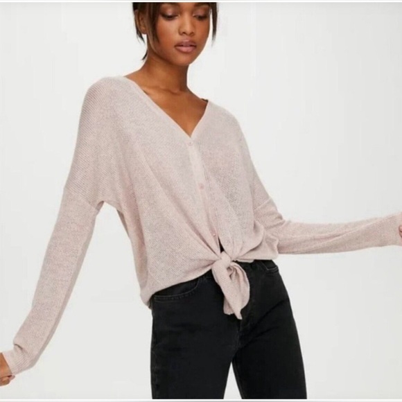 Babaton Tops - Babaton Aritzia Taurus Tie White Longsleevs Top Cardigan Size M
